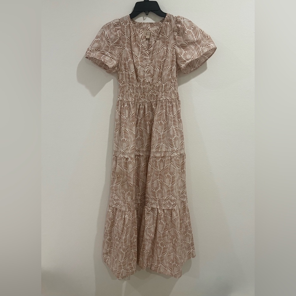 Anthropologie Printed Tiered Midi Dress | Elastic Waist | Boho Summer
